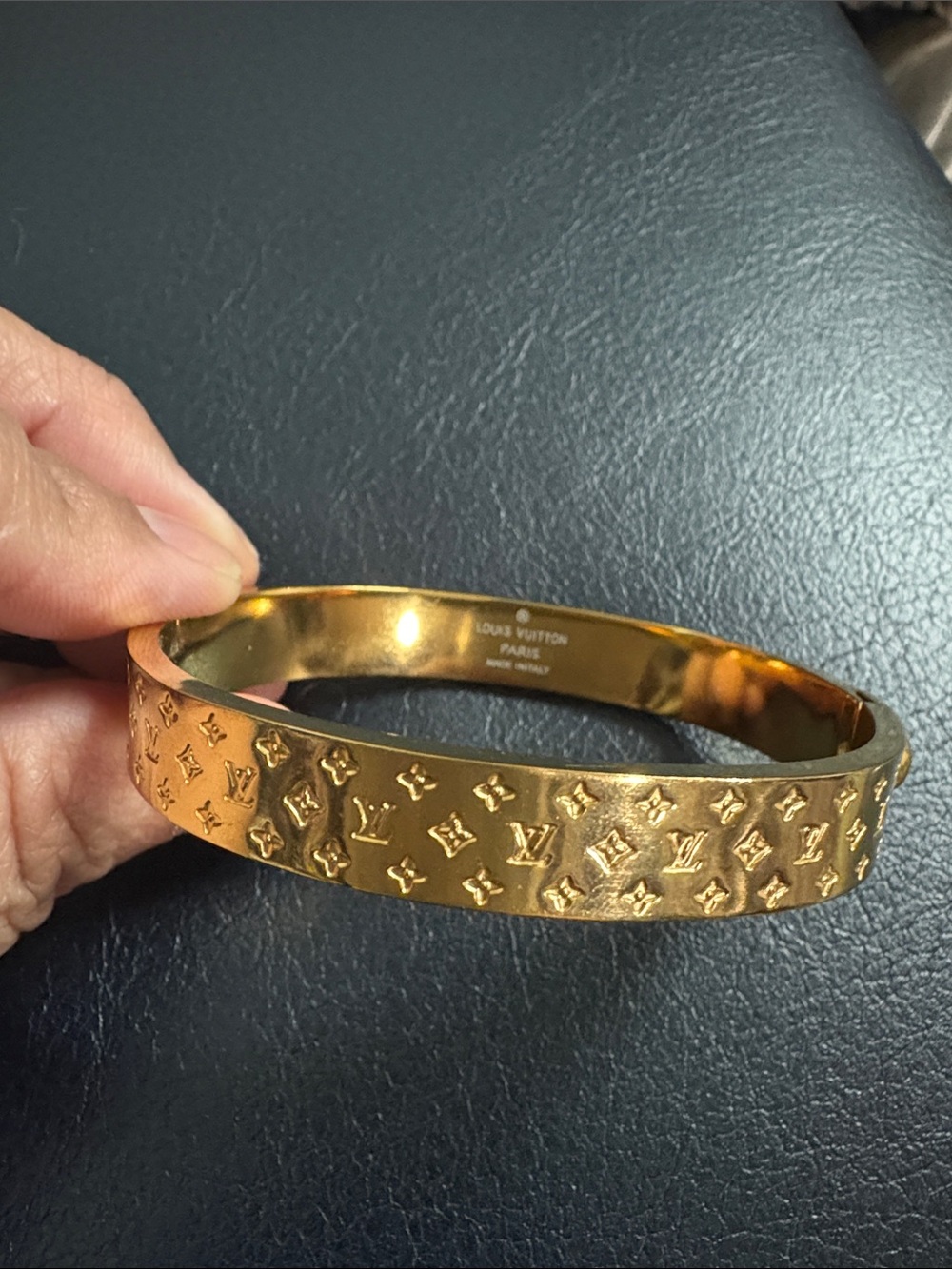 Louis Vuitton Gold-tone Monogram Engraved Bangle Bracelet